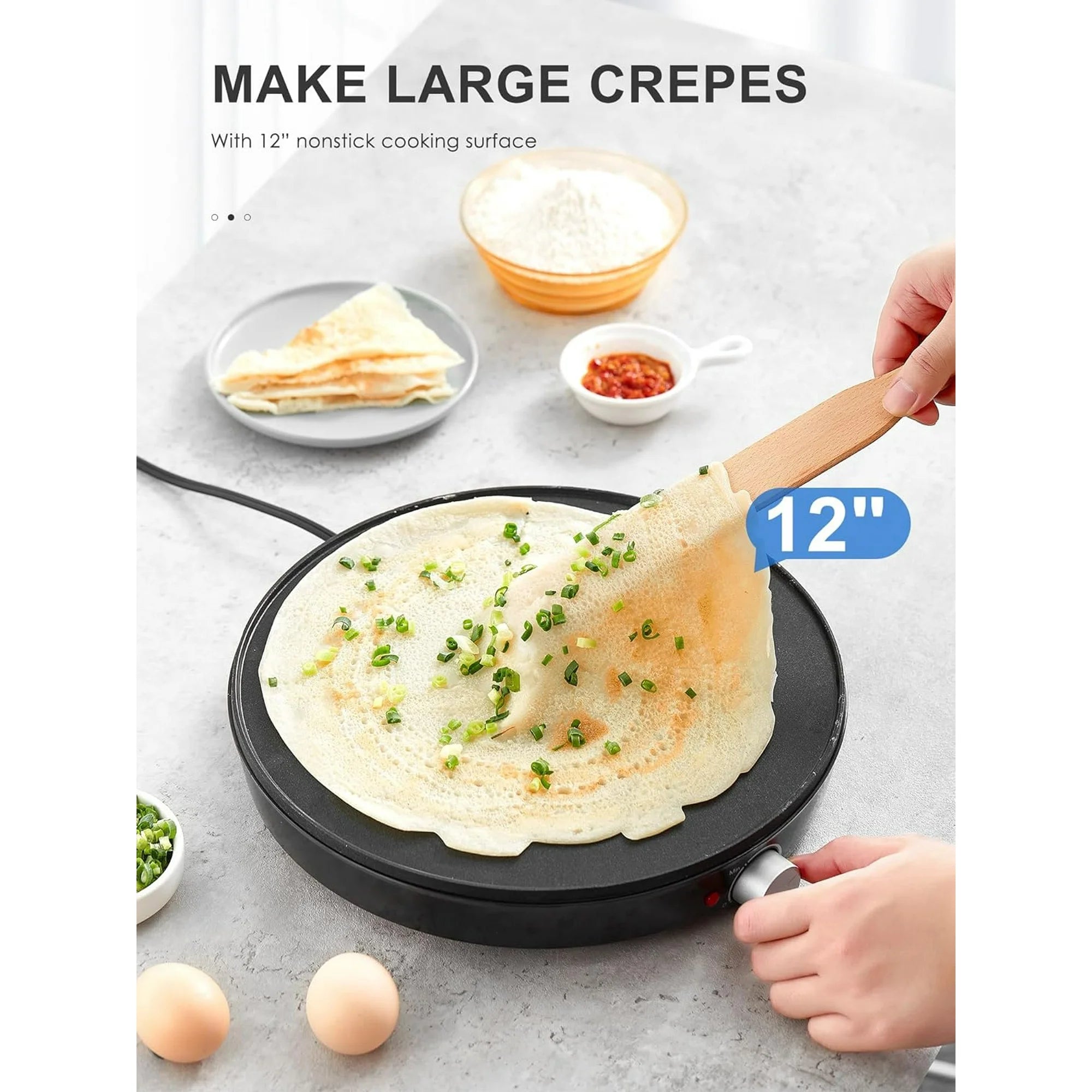Crepe Maker Machine,12¡± Electric Griddle, Compact Pancake Griddle Precise Temperature Control, Batter Spreader for Eggs, Pancakes, Includes Spatula, Spreader£¨Black£©