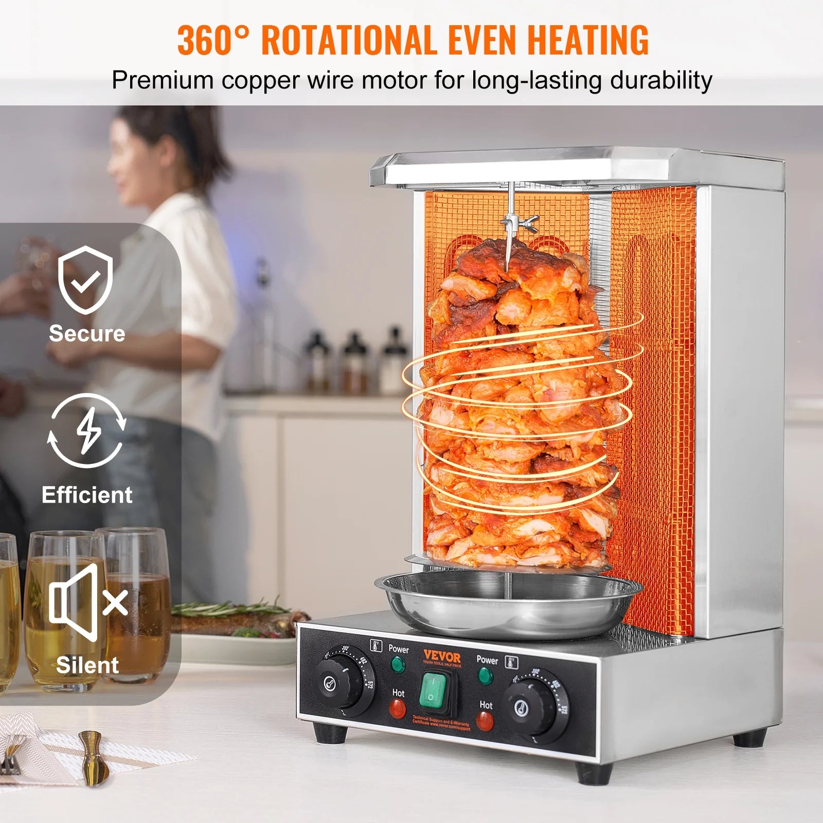 Shawarma Grill Machine, 13lbs Capacity, Chicken Cooker Machine with 2 Burners, 122¨H-572¨H Electric Vertical Broiler for Home/Commercial