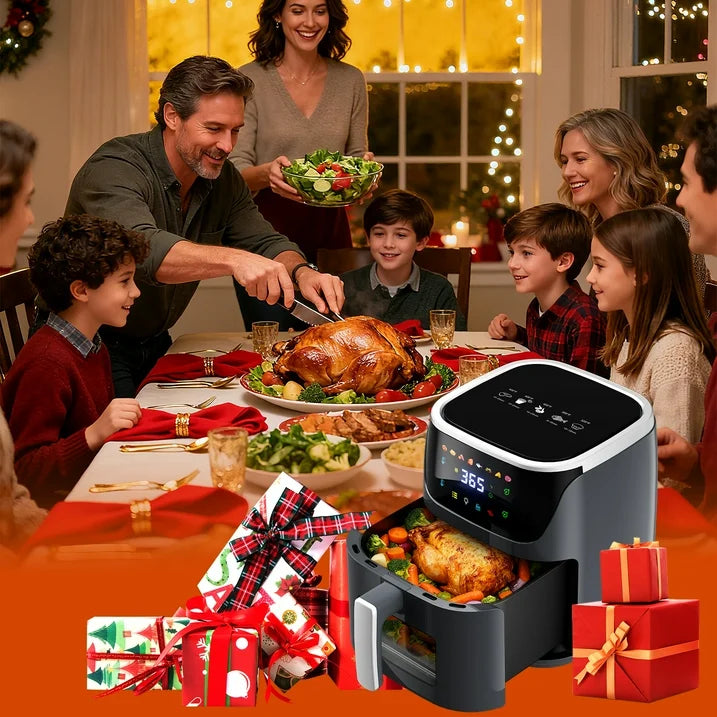 8QT Air Fryer with 8 Food Preset, LED Digital Touch Screen, Roast, Reheat, Dehydrate, Bake, Steam, 360¡ã Hot Air, 85% Less Oil Healthy Cooker for Family Size