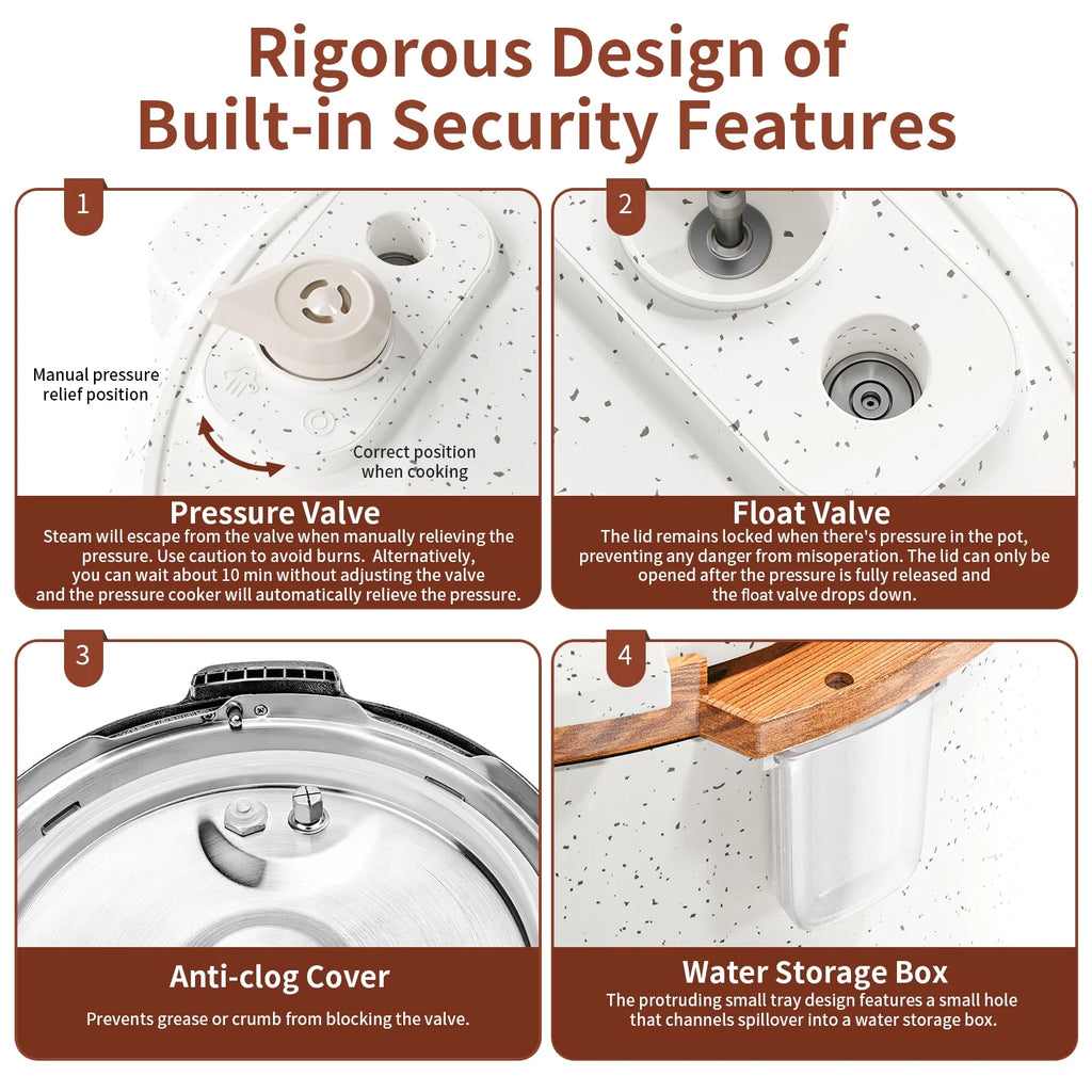 6 Quart Electric Pressure Cooker, 9-in-1 Stainless Steel Multi Cooker Pot, Rice Cooker, Slow Cooker, Food Pressure Cooker with Safety Lock, Auto Release, Delay Timer, Intelligent Presets