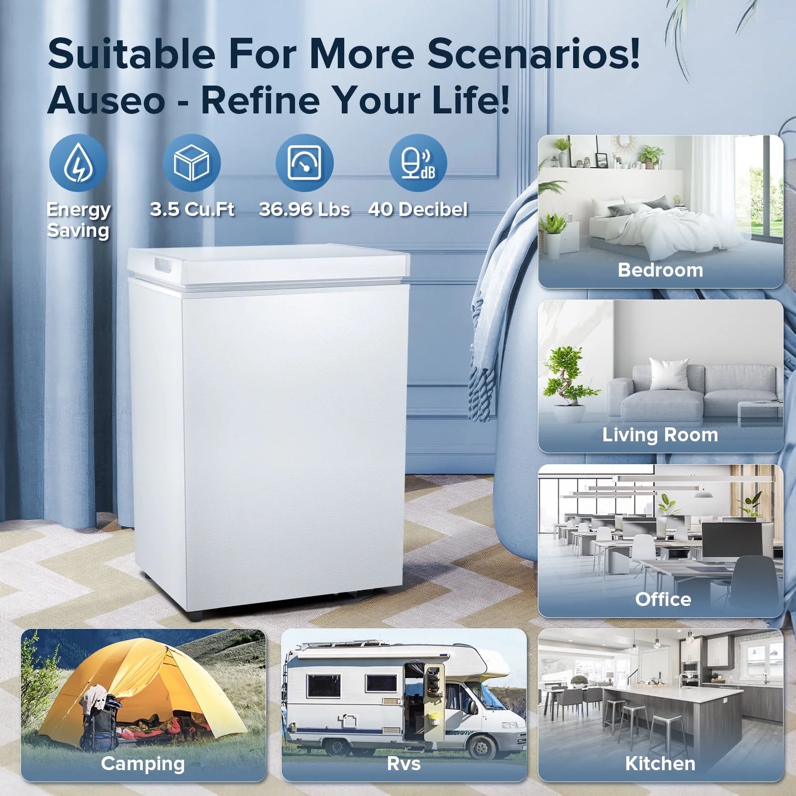 Compact Freezer 3.5 cu ft Environmental Chest Freezer, Mini Freezer with 7 Gear Adjustable Temperature, Removable Storage Basket, Energy Saving, White