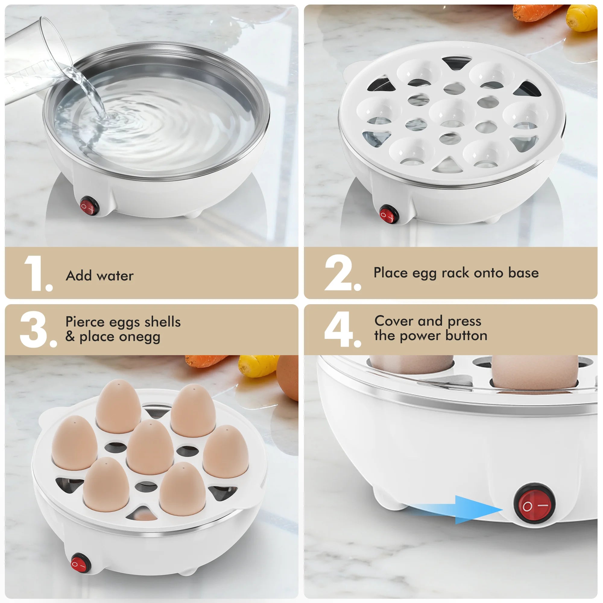 Egg Cooker with Auto Off Rapid Egg Boiler Electric 14 Egg Capacity Hard Boiled Egg Cooker Microwave White