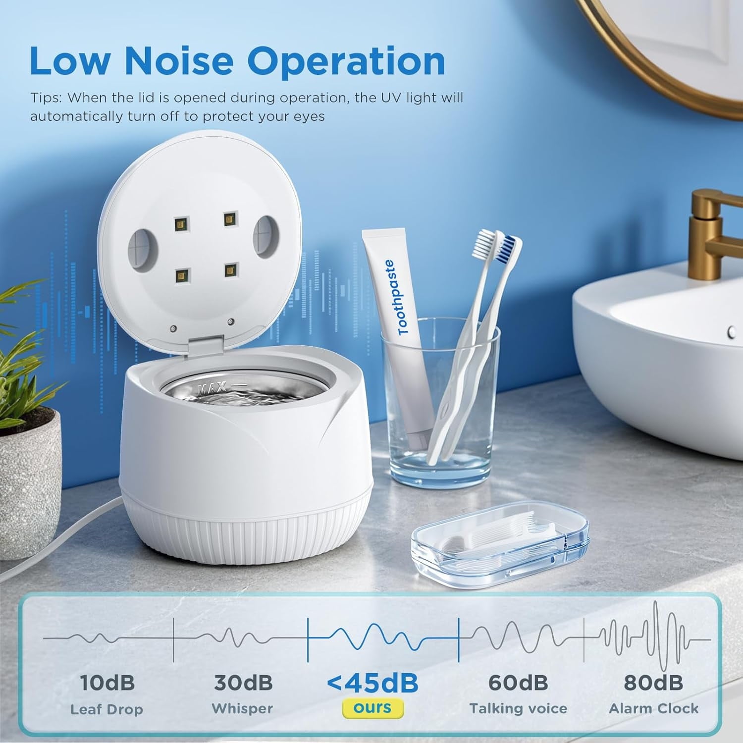 Ultrasonic Retainer Cleaner, 45kHz Digital Timer Dental Cleaning Machine for Denture, Mouth Guard, Aligner, Braces, Toothbrush Heads