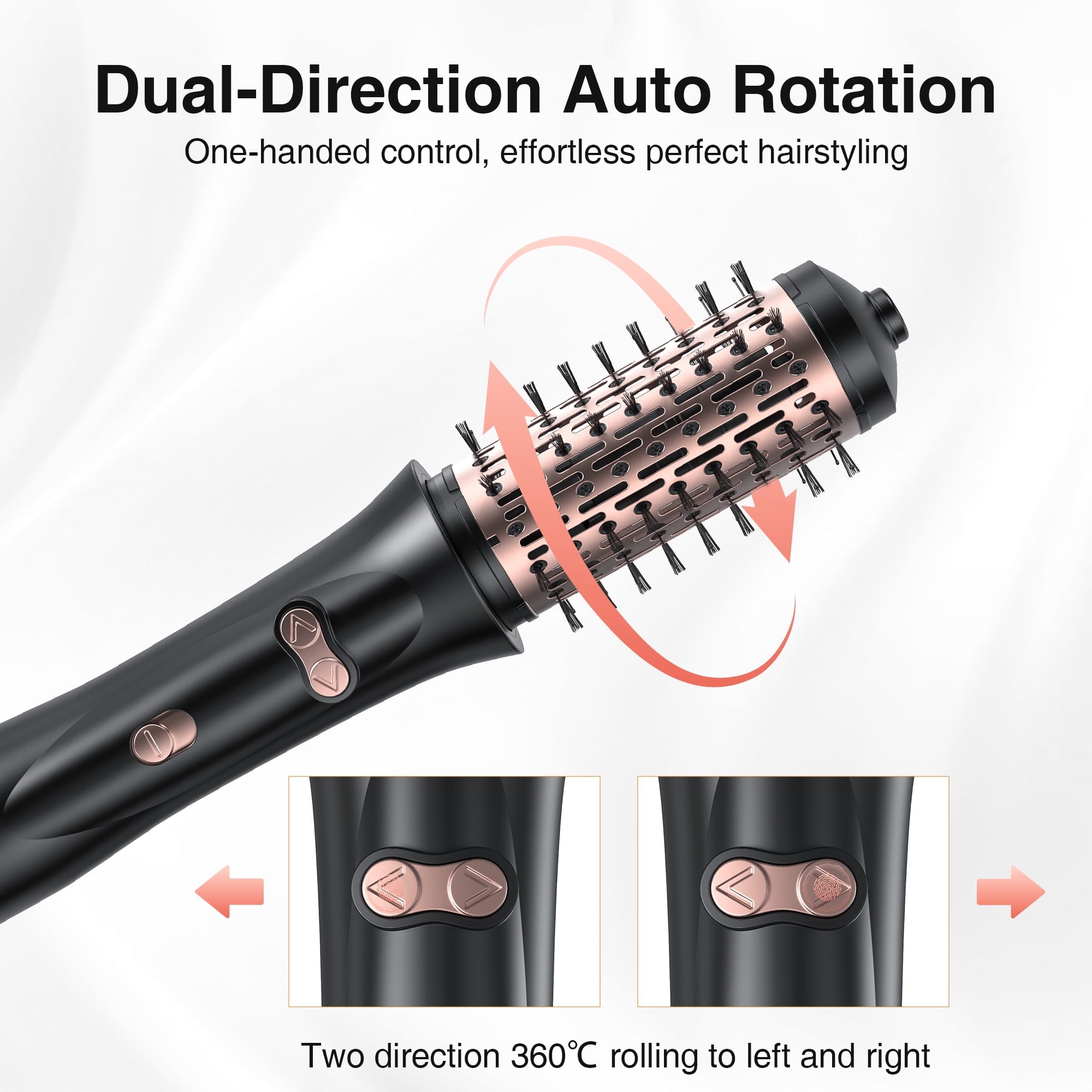 2 in 1 Thermal Brush - 360° Rotating Blow Dryer Brush with 2 Detachable Head, Powerful Multi-Styler Hot Air Brush for Curling Straightening Volumizing