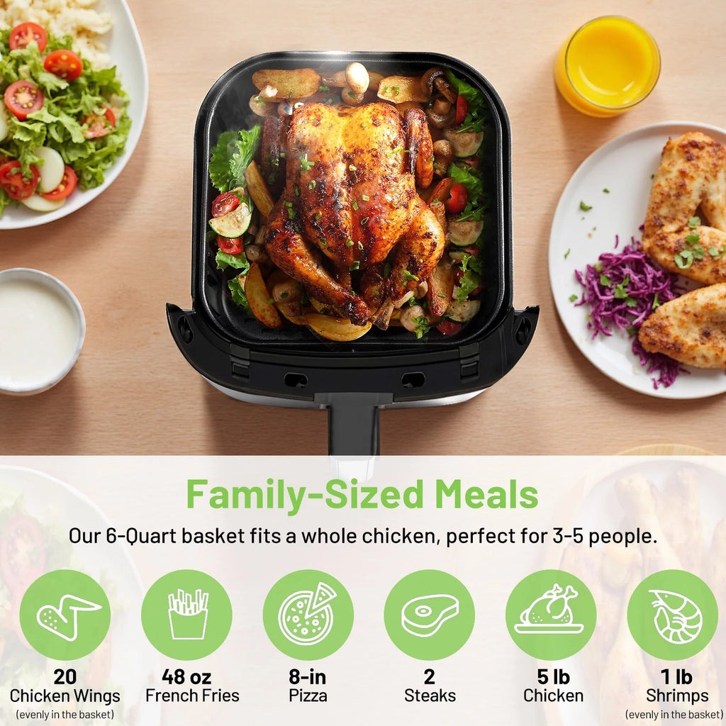 6 QT Air Fryer with 12-in-1 Functions, 95% Less Oil Healthy Cooker for Family Size, Touch AirFryer, Roast, Reheat, Dehydrate, Steam, Nonstick & Dishwasher Safe Basket, Gray