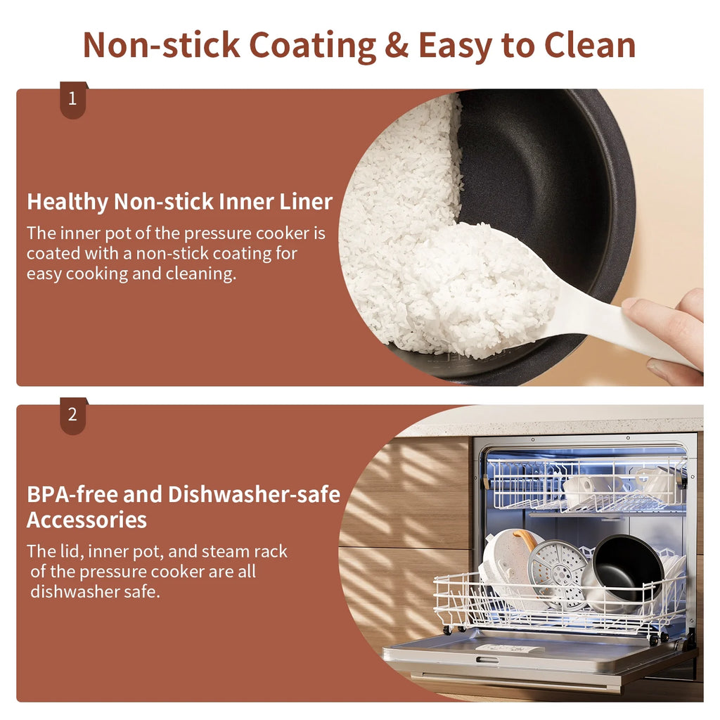 6 Quart Electric Pressure Cooker, 9-in-1 Stainless Steel Multi Cooker Pot, Rice Cooker, Slow Cooker, Food Pressure Cooker with Safety Lock, Auto Release, Delay Timer, Intelligent Presets