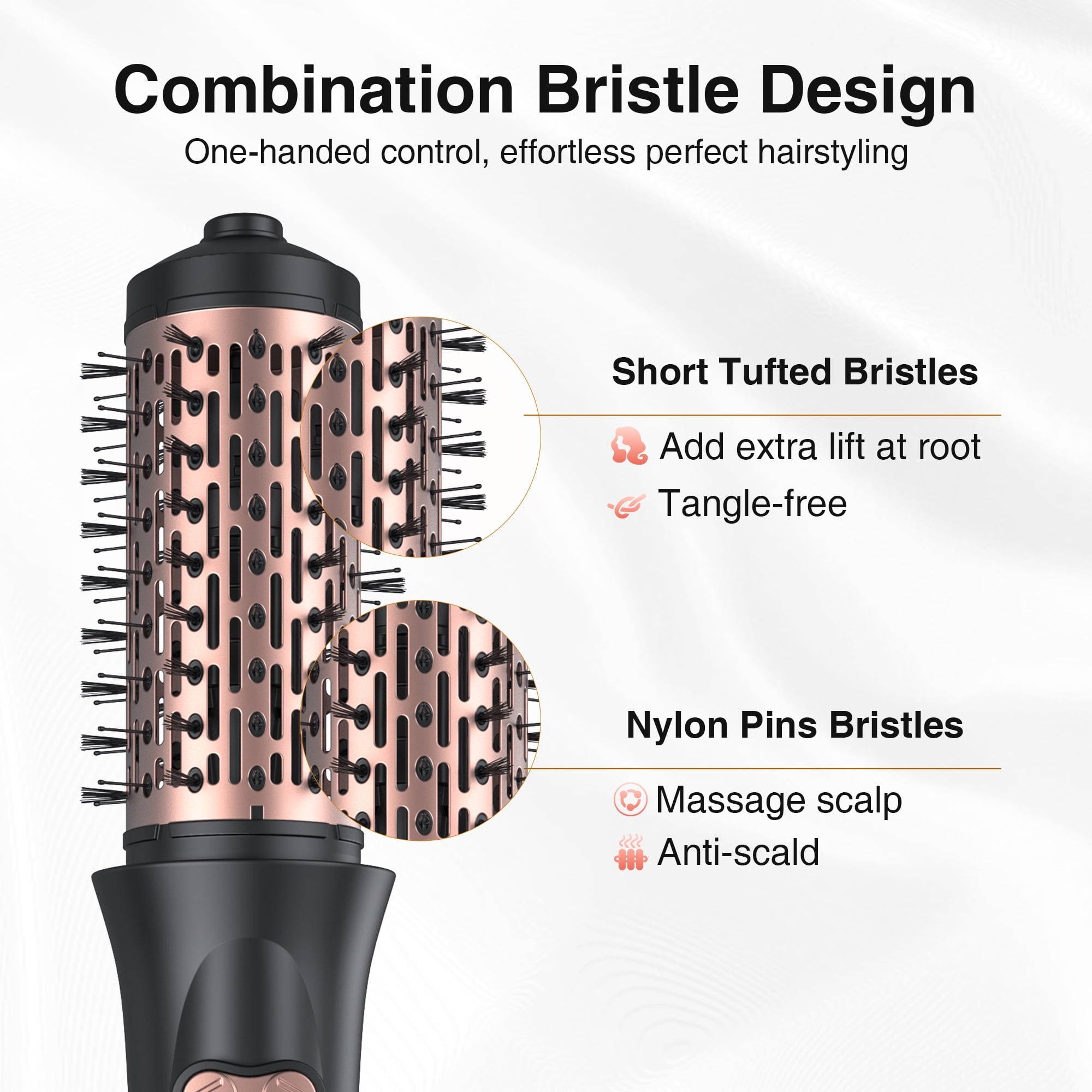 2 in 1 Thermal Brush - 360° Rotating Blow Dryer Brush with 2 Detachable Head, Powerful Multi-Styler Hot Air Brush for Curling Straightening Volumizing