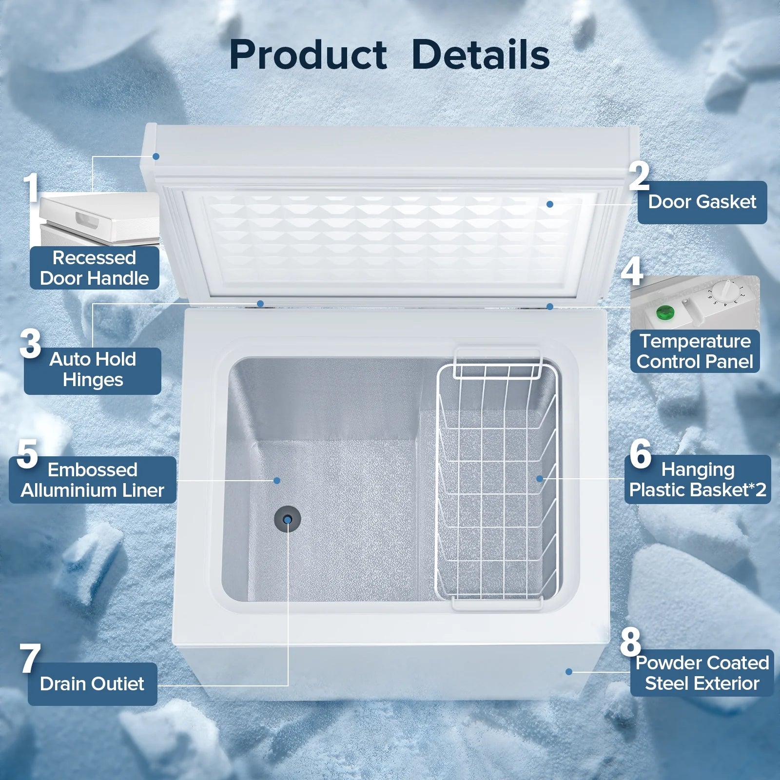 Compact Freezer 3.5 cu ft Environmental Chest Freezer, Mini Freezer with 7 Gear Adjustable Temperature, Removable Storage Basket, Energy Saving, White