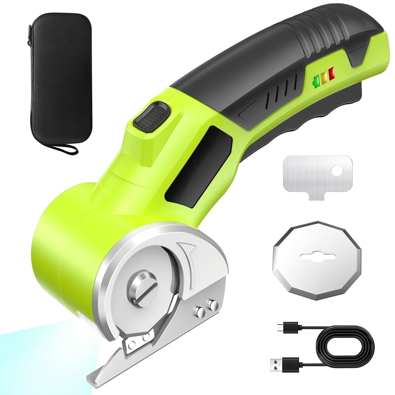 Cordless Electric Scissors, 4V Rechargeable Cardboard Box Cutter with Safety Lock & LED Light, Power Rotary Cutter for Fabric Carpet Leather