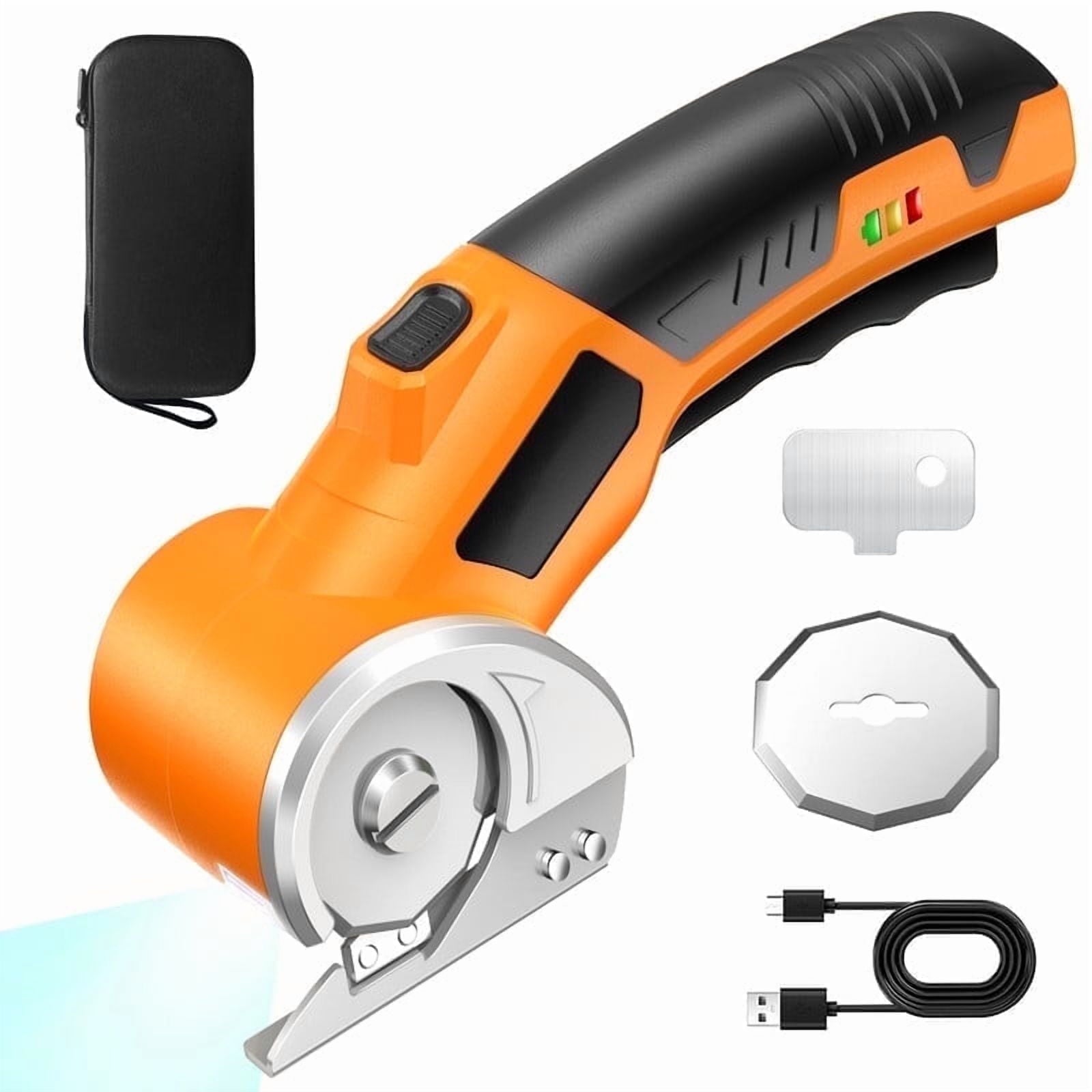 Cordless Electric Scissors, 4V Rechargeable Cardboard Box Cutter with Safety Lock & LED Light, Power Rotary Cutter for Fabric Carpet Leather