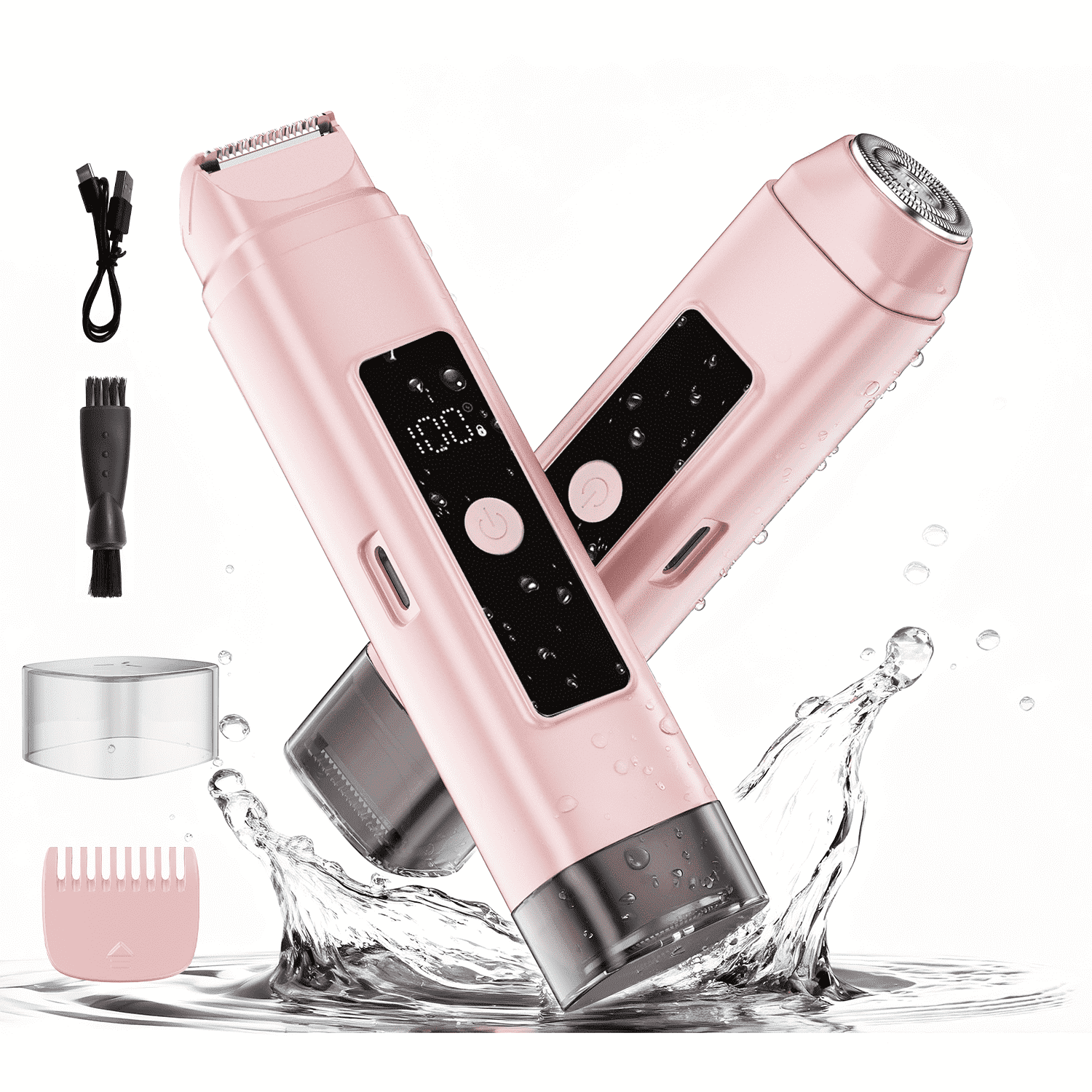 Bikini Trimmer for Women - 2 in 1 Electric Razors with Dual Heads, Rechargeable Razor Body Hair Trimmer for Face Lip Chin Pubic Underarm Legs