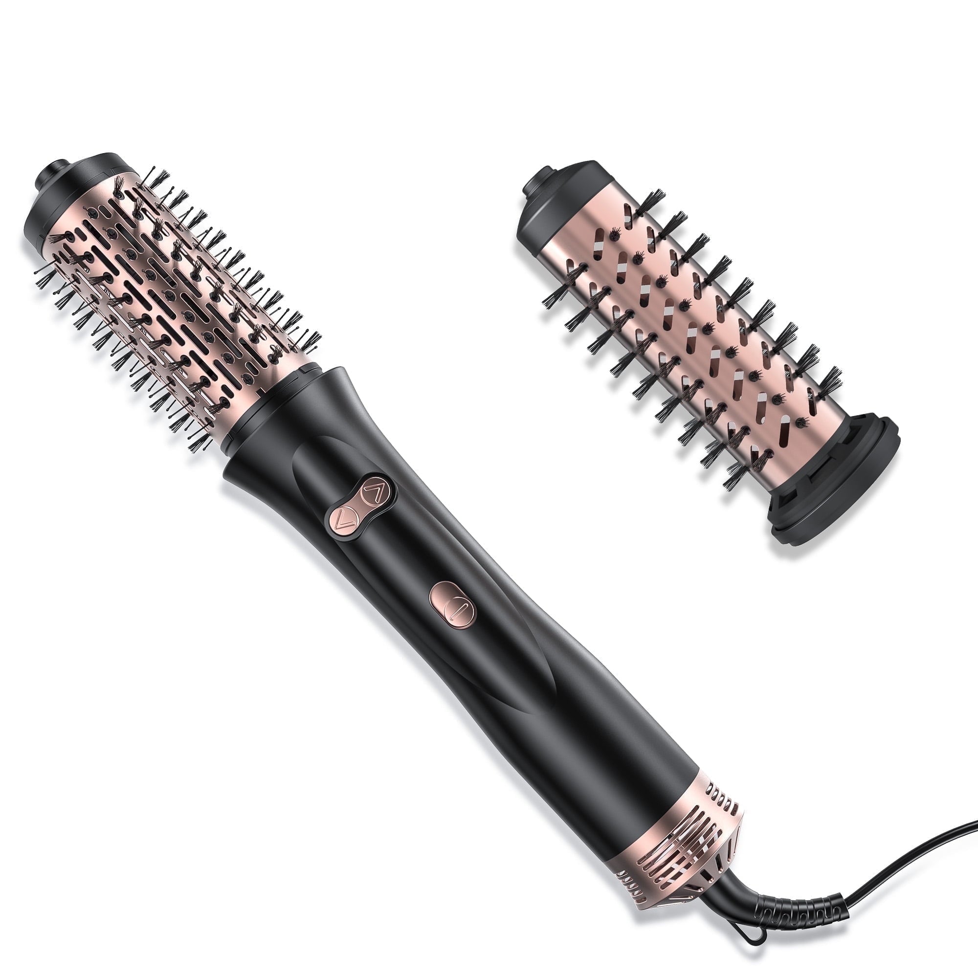 2 in 1 Thermal Brush - 360° Rotating Blow Dryer Brush with 2 Detachable Head, Powerful Multi-Styler Hot Air Brush for Curling Straightening Volumizing