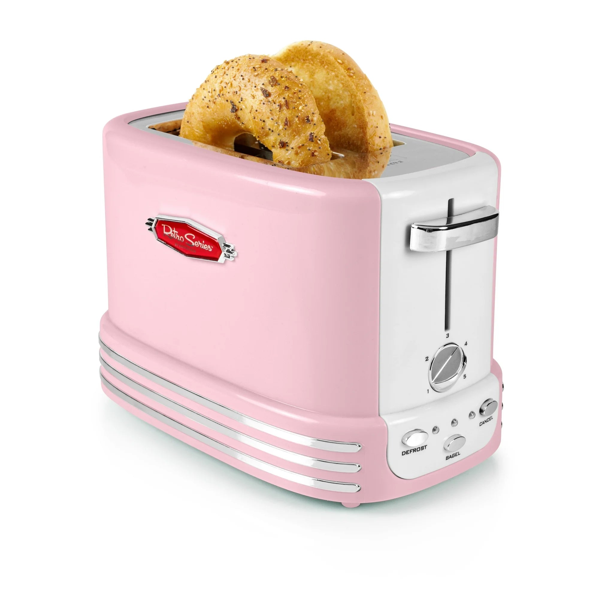 Retro Toaster 2 Slice Vintage Toaster Oven for Bagels & Thick Bread, Pink