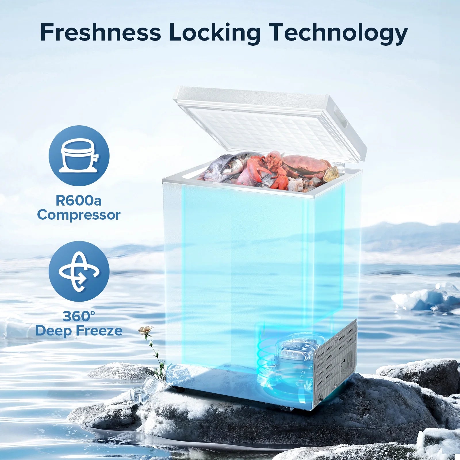 Compact Freezer 3.5 cu ft Environmental Chest Freezer, Mini Freezer with 7 Gear Adjustable Temperature, Removable Storage Basket, Energy Saving, White