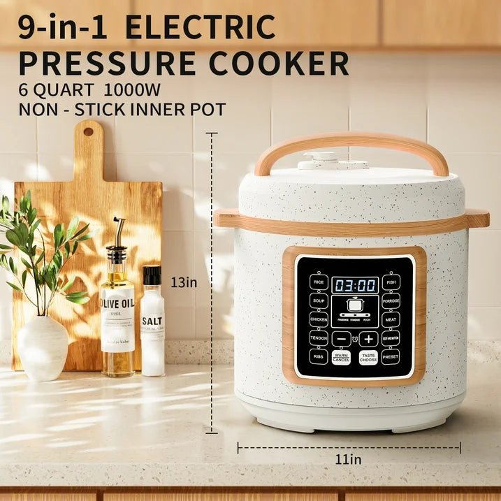 6 Quart Electric Pressure Cooker, 9-in-1 Stainless Steel Multi Cooker Pot, Rice Cooker, Slow Cooker, Food Pressure Cooker with Safety Lock, Auto Release, Delay Timer, Intelligent Presets