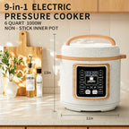 6 Quart Electric Pressure Cooker, 9-in-1 Stainless Steel Multi Cooker Pot, Rice Cooker, Slow Cooker, Food Pressure Cooker with Safety Lock, Auto Release, Delay Timer, Intelligent Presets