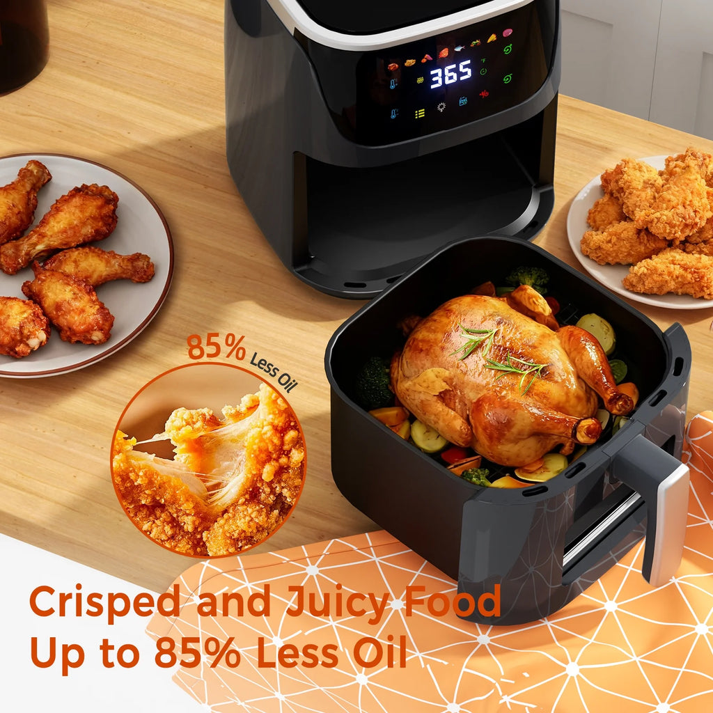 8QT Air Fryer with 8 Food Preset, LED Digital Touch Screen, Roast, Reheat, Dehydrate, Bake, Steam, 360¡ã Hot Air, 85% Less Oil Healthy Cooker for Family Size