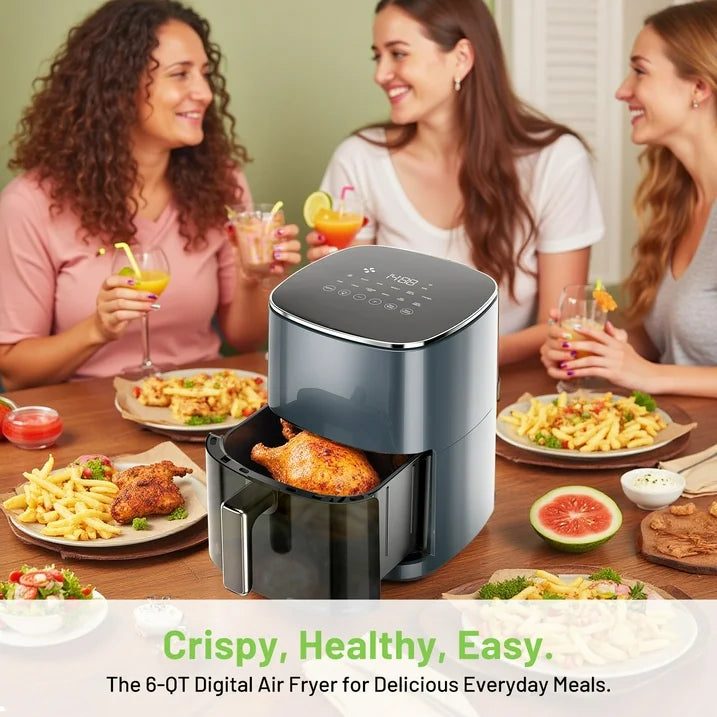 6 QT Air Fryer with 12-in-1 Functions, 95% Less Oil Healthy Cooker for Family Size, Touch AirFryer, Roast, Reheat, Dehydrate, Steam, Nonstick & Dishwasher Safe Basket, Gray
