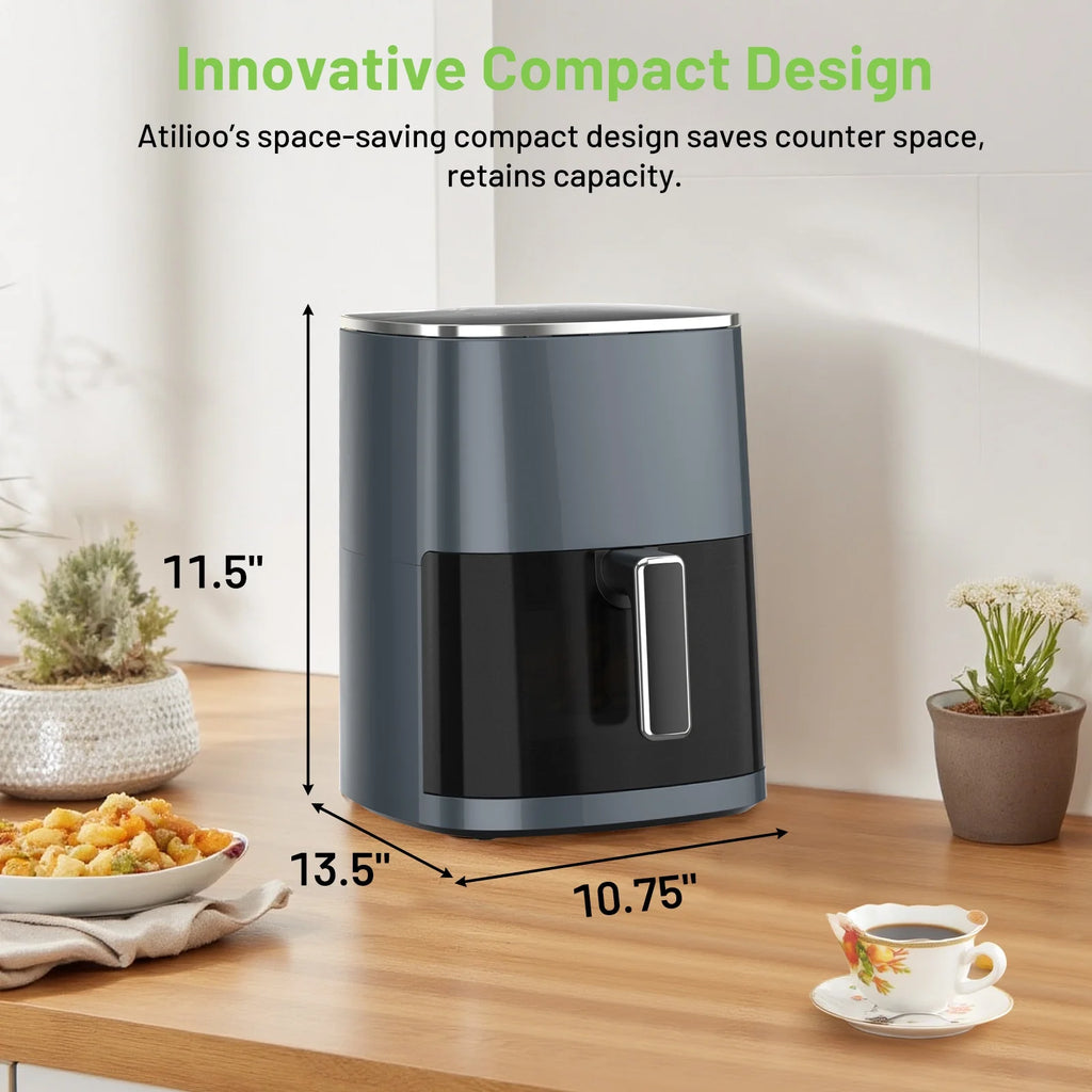 6 QT Air Fryer with 12-in-1 Functions, 95% Less Oil Healthy Cooker for Family Size, Touch AirFryer, Roast, Reheat, Dehydrate, Steam, Nonstick & Dishwasher Safe Basket, Gray