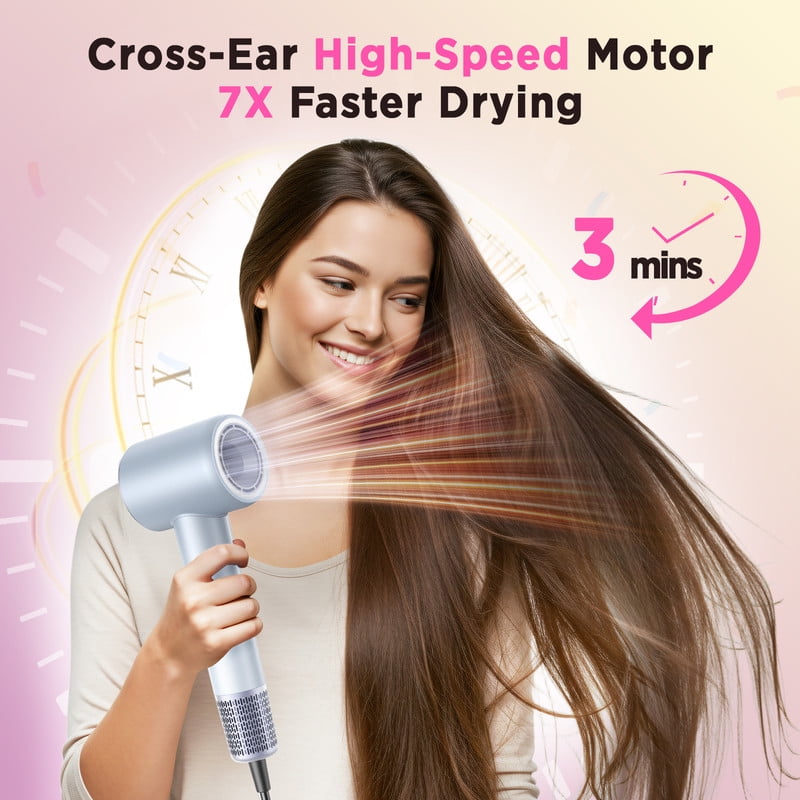 Hair Dryer, 110000 RPM Ionic Travel Blow Dryer Hair Care Fast Drying Fathers Day Gifts for Women Men, Blue