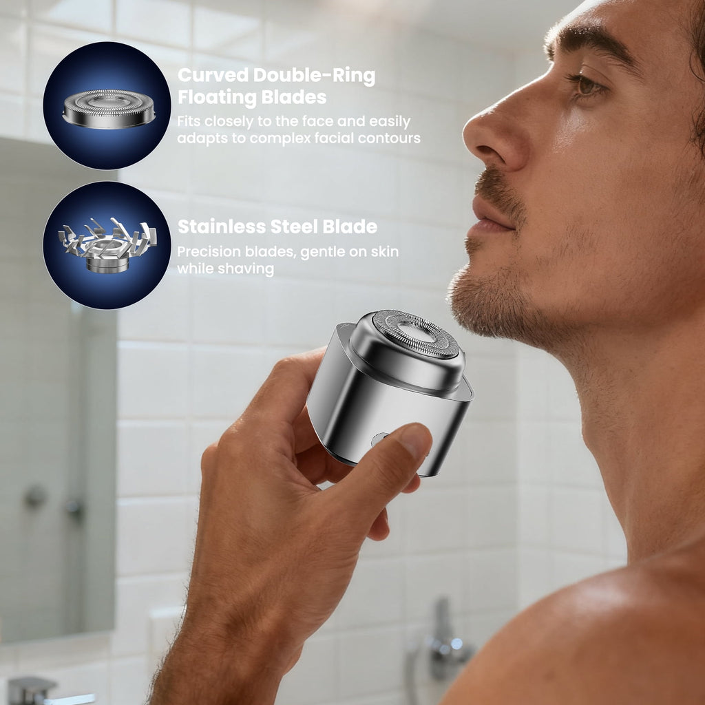 Mini Electric Shaver for Men: Portable Electric Razor with Mirror Cap, 72000 RPM High-Speed Waterproof Beard Trimmer for Home Car Travel, Silver