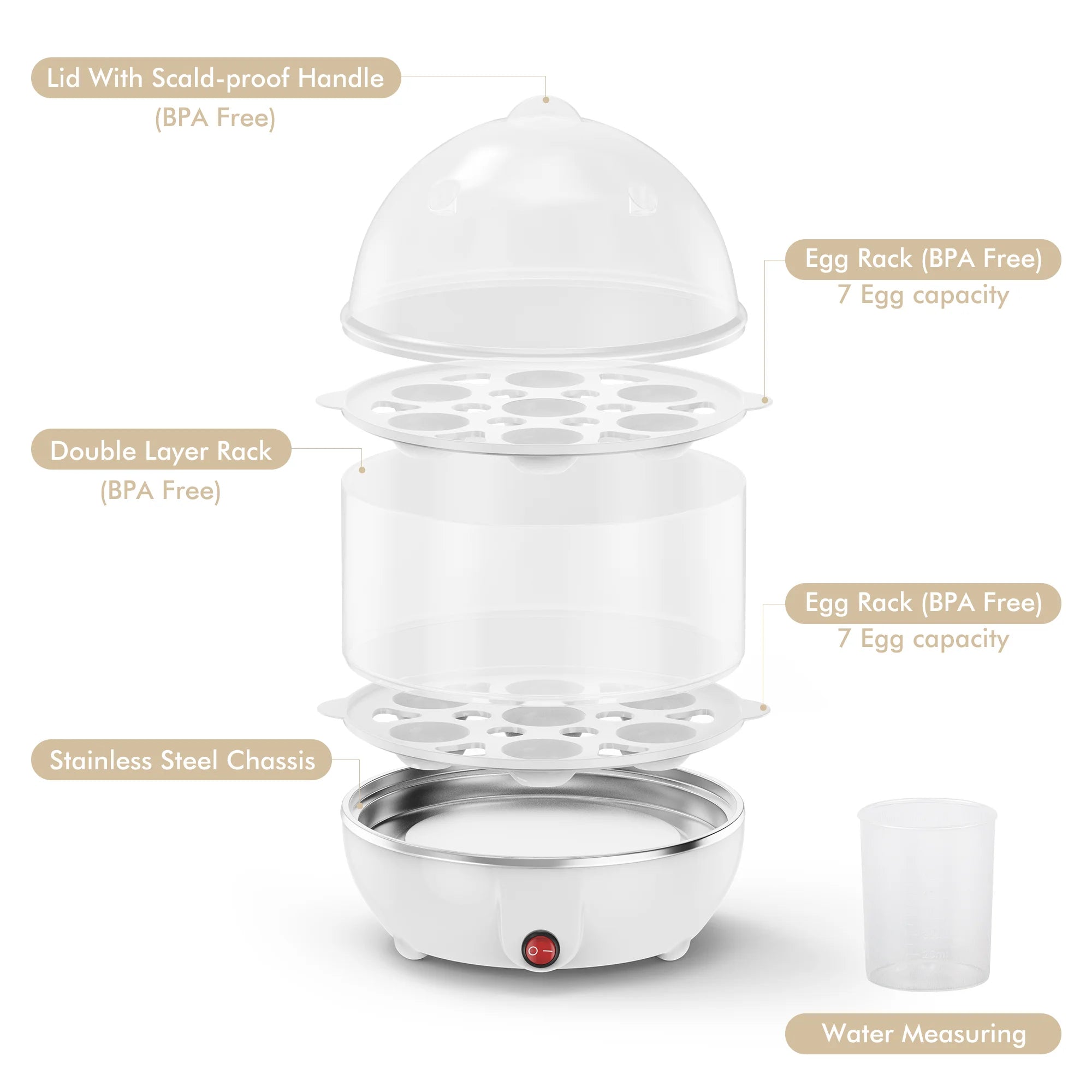 Egg Cooker with Auto Off Rapid Egg Boiler Electric 14 Egg Capacity Hard Boiled Egg Cooker Microwave White